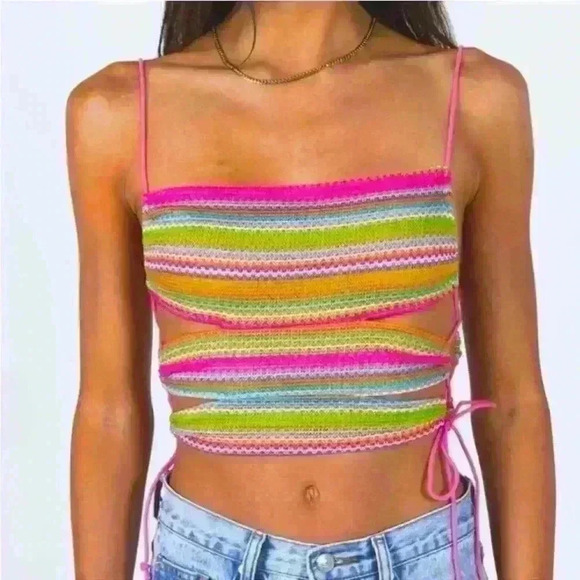 NWOT Princess Polly Sutton Top Cropped Cutout Laced Side Multicolor Tank Size 6 - Picture 1 of 7